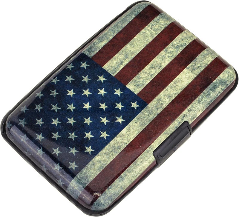 ELFISH Mini RFID Aluminum Wallet Credit Cards Holder Business Card Case Metal ID Case for Men Women (Flag) - Image 1